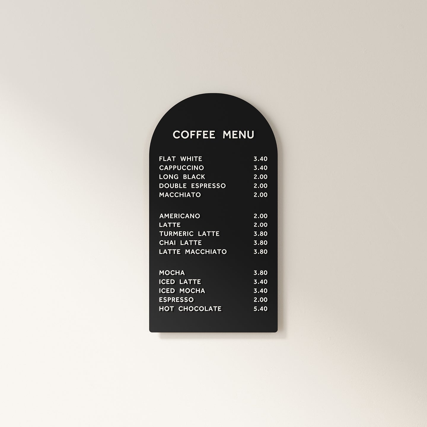 menu display, coffee menu, menu board, letter board, menu display