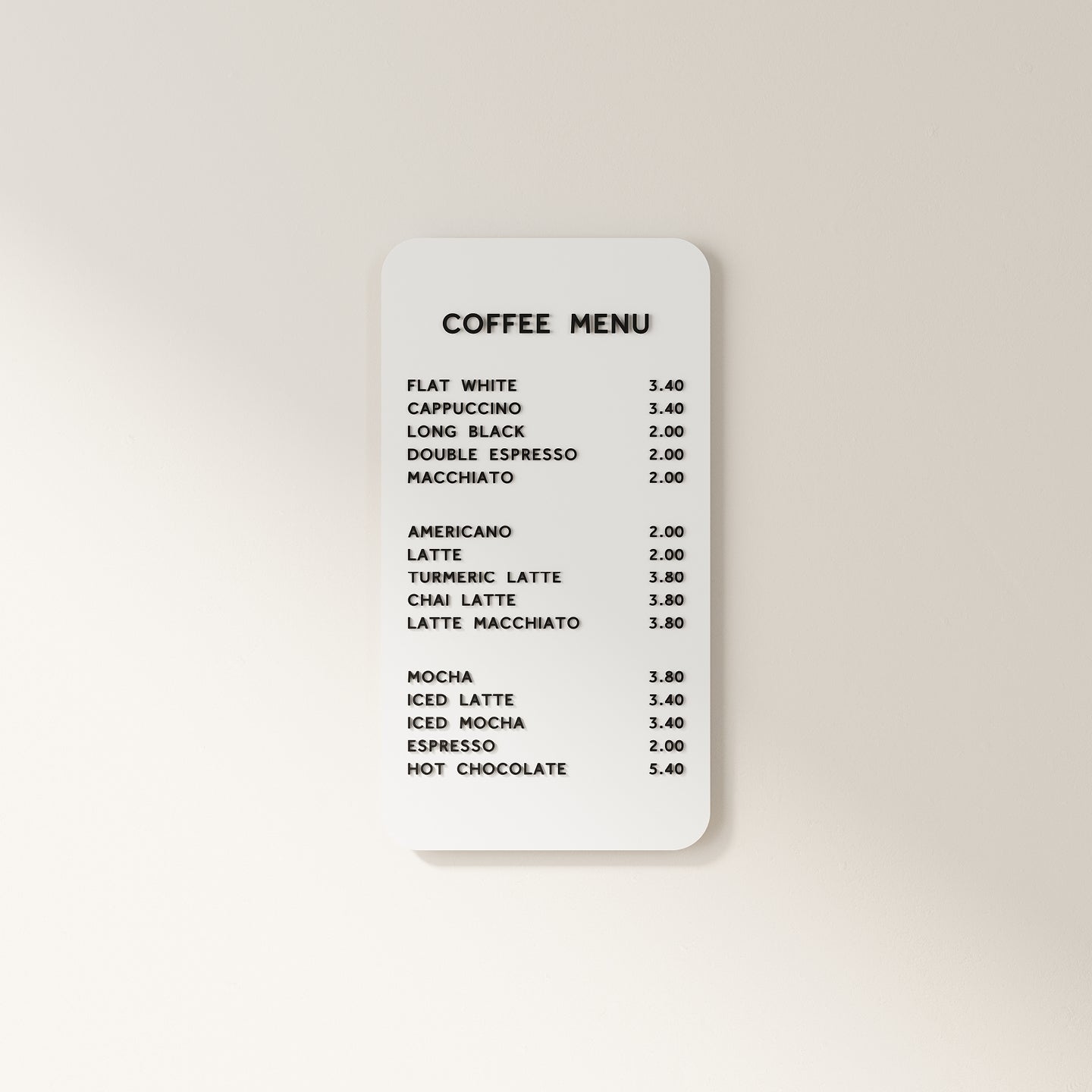 menu display, coffee menu, menu board, letter board, menu display