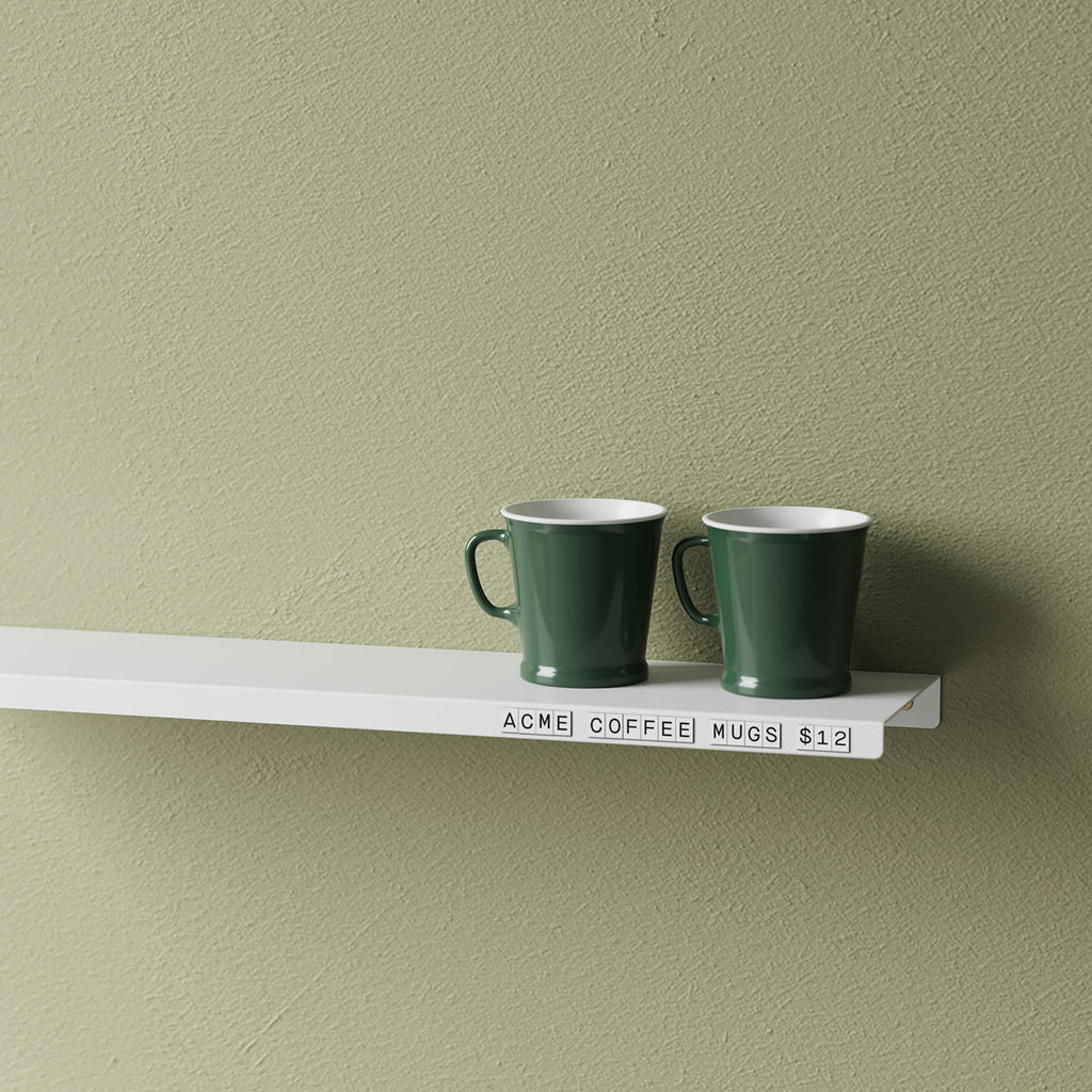 Floating shelves with price magnets for a store or business