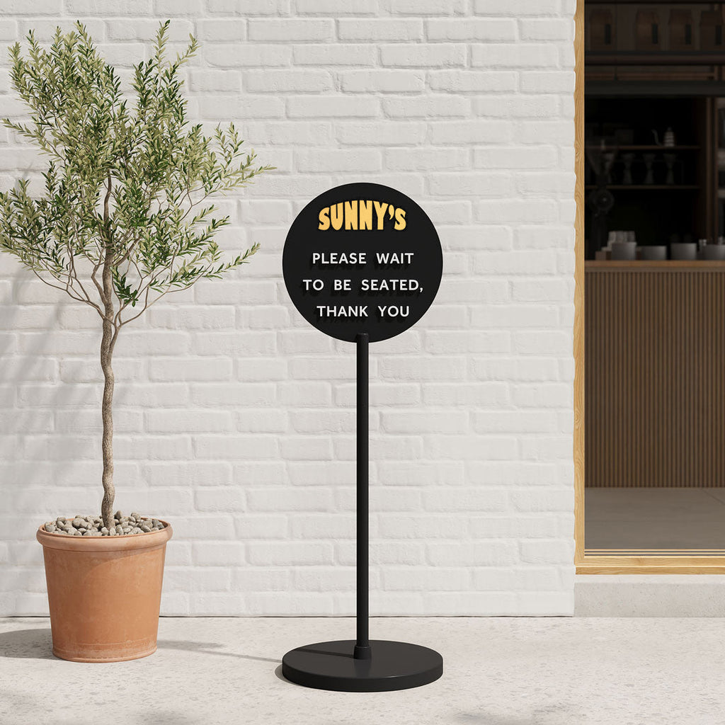 Standing Circle Sign, standing sign holder, pedestal sign, free standing sign