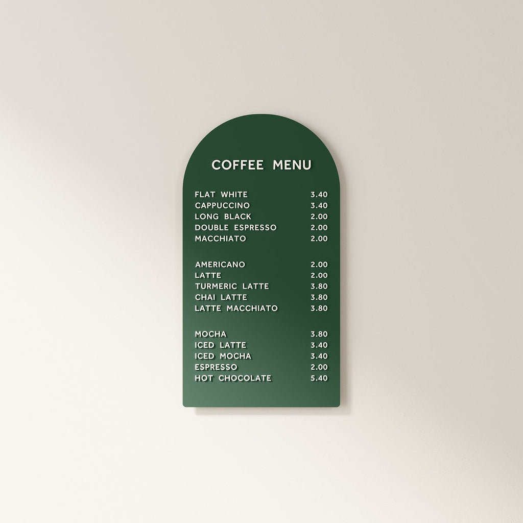 menu display, coffee menu, menu board, letter board, menu display